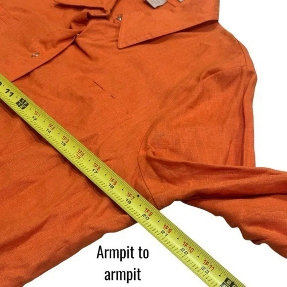 Wear It Orange Button-Up 100% Linen Artsy Lagenlook Summer Size M/L